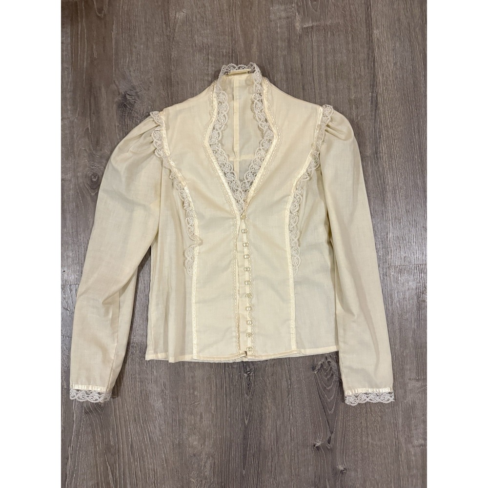 Vtg 70s Gunne Sax Victorian Ruffle Lace Long Sleeve Blouse Edwardian Bridgerton